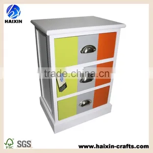 Mixed Colorful Three Drawers Wooden Cabinet Bedroom Furniture thumbnail-1
