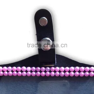 Pearl Style ID Holder, High Quality Promotion Gift PU Leather Badge Holder With Crystal Gem Decoration thumbnail-2