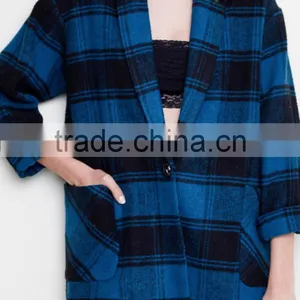 No Zipper Classic Women Winter Jacket 100% Polyetser Plaid Woven Flannel Boxy Jacket thumbnail-2