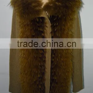 Costly Pure Cashmere Cardigan With Real Blue Fox Fur Collar thumbnail-1