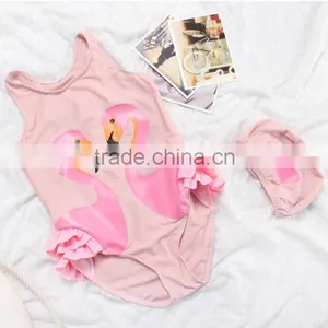 2017 Hot Sale Baby Girls Swan Printed Swimwear With Hat Suit thumbnail-4