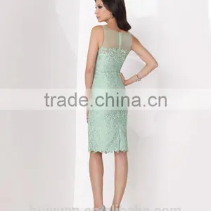 Sexy Light Blue Strap Lace Knee Length Wedding Apparel for Mothers thumbnail-2