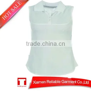 Sleeveless Women Plain t Shirts With Turn Down Collar Made in China thumbnail-1
