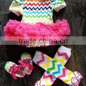 Baby Girls Chiffon/chevron Dress Bodysuit Dress Baby Cotton Romper With Hot Pink Tutu Swing Top Swing Outfit Adorable Girl thumbnail-1