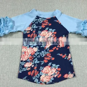 Wholesale Baby Clothes Cotton 3/4 Sleeve Ruffle Raglan,baby Icing Ruffle Top thumbnail-1