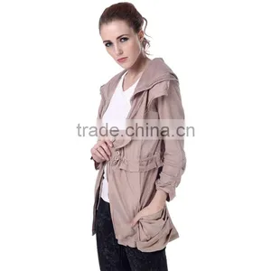 Women's Stand-up Round Collar Pleated Coat thumbnail-2