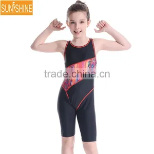 Full Brief Knee Suits One Piece Swimsuit Children Competition Swimwear thumbnail-6