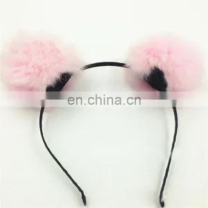 Cute Real Rabbit Fur Balls Headband Hand Made Round Fur Pompon Headband thumbnail-5