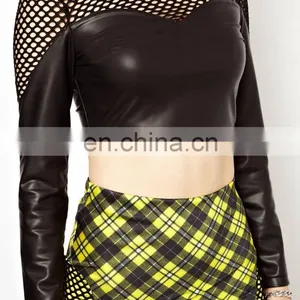 2014 Lady's Fashion Mesh PU Top thumbnail-4