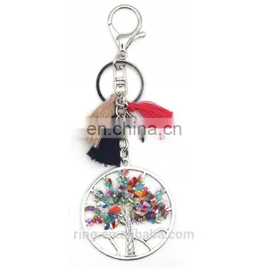 Natural Stone Bead Metal Tree With Tassel Pendant Keychain thumbnail-1