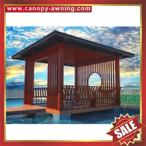 Modern Outdoor Hotel Villa Park Garden Wood Style Aluminum Alu Gazebo Pavilion Pagoda Gloriette Canopy Awning for Sale thumbnail-3
