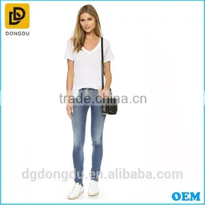 Lady New Fashion Design Casual Bamboo Shaped Flat Knitted T-shirt thumbnail-2