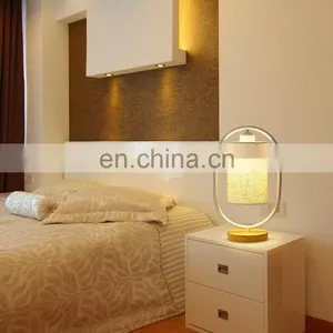 Tonghua New Linen Shade Metal Frame Round Wood Base Modern LED Edison Bulb Table Lamp Bedside Desk Light thumbnail-5