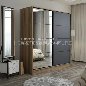 Modern 2 Mirror Doors Sliding Wardrobe Armoire thumbnail-3