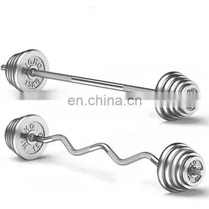 Low Price Wholesale High Quality Cast Iron Plate Chrome Plated Bar Set Adjustable Gym Barbell thumbnail-3