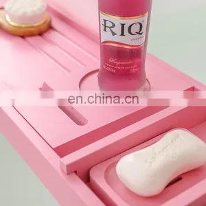 Unique Design High Quality Extending Side Leisure Bamboo Bathtub Caddy Tray thumbnail-4