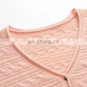 Wholesale Autumn Women's Casual Jacquard Knit Cardigan V-Neck Single Breast With Button Decoration OEM Service Available thumbnail-3