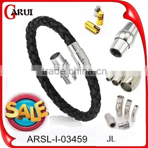 Customized Laser Engrave Logo Bio Magnetic Leather Bracelet Braided Mens Leather Bracelet thumbnail-1