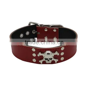 Wholesale Skulls Decorate Real Cowhide Pet Collars Rivet Dog Collar thumbnail-4