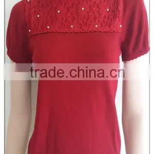 Decent Little Turtle Neck Knitting Wear Short-sleeve Lace Pullover thumbnail-1