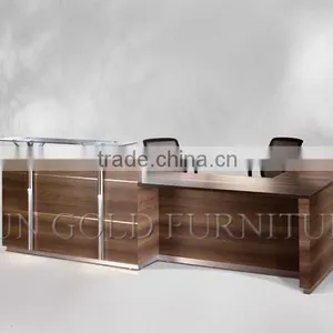 Modern High Glossy L Shape Glass Top and Wooden Office Reception Table(SZ-RT036) thumbnail-3