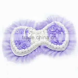 5" Chiffon Pearl Bows With Tulle Embellished With Beads and Sparkle Stones Quality Choice thumbnail-1