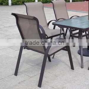 2015 Wholesale Garden Patio Modern Aluminum Frame Dining Table and Sling Chair Set thumbnail-3