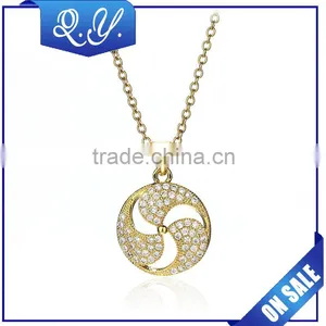 Shining Diamond Ball Pendant Necklace Gold Plated Long Chain Necklace Jewelry thumbnail-1