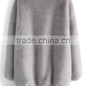 2016 Hot Selling Grey Color Long Rabbit Fur Coat Made in China Quality Choice thumbnail-2