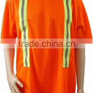 Custom Design Fluorescence Orange Yellow High Visibility Cheap Safety Reflective Uniform T-shirt thumbnail-6