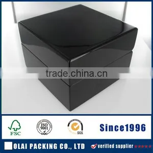 Black Shiny Wood Watch Box With Leather Interior thumbnail-2