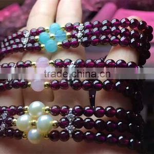 Cai Bao Jewelry Wholesale 5A Natural Purple Teeth Ukraine Garnet Bracelet Three Laps Multi Ring Multi Layer Gem Crystal Bracelet thumbnail-2