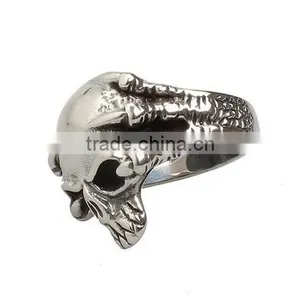 Stainless Steel Titanium Silver Men's Skull Men Cool Biker Punk Ring Retro thumbnail-6