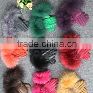 100% Genuine Fur Leather Gloves / Ladies Leather Gloves/Real Fox Fur Leather Gloves thumbnail-4