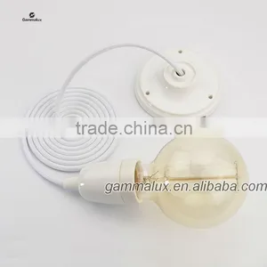 Pendant Light With Colour Fabric Cord,Ceramic Lamp Holder and Ceiling Rose thumbnail-1