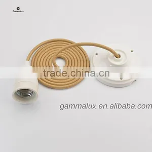 Coffee Braided Wire Cord With White Ceramic Ceiling Rose Lamp Holder thumbnail-2