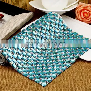 Nice Aquamarine Color 24x40cm Adhesive Rhinestone Sheets,Backing With Glue DIY Cut Square Rhinestone Mesh thumbnail-1