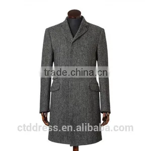 2015 New Style 100% Cashmere Grey Herringbone Classic Tailor Made Men's Overcoat thumbnail-2