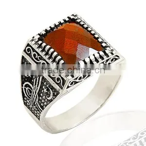 925K Sterling Silver Ottoman Tugra Moonstar Men Ring thumbnail-1
