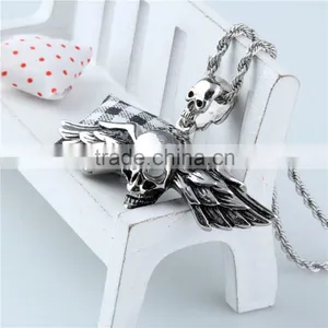 Good Quality Stainless Steel Skull Wing Cremation Pendant thumbnail-2