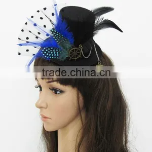 MYLOVE Fashion Vintage Bride Net Veil Feather Female Small Fedoras Hairpin Mini Top Hat MLGM026 thumbnail-1