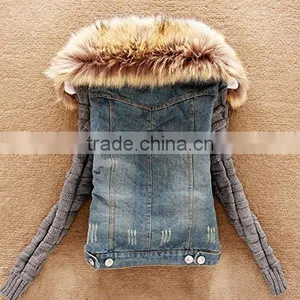 Winter Women Jeans Coat Fleece Denim Hoodies Jacket Slim Fur Collar Coat Outerwear thumbnail-2