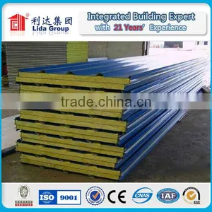 Light Steel Color Corrugated Rock Wool Sandwich Panel thumbnail-1