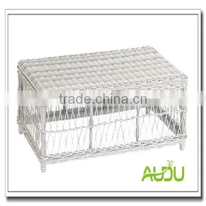 WHITE WICKER PROVENCE CLASSIC COFFEE TABLE OTTOMAN thumbnail-1