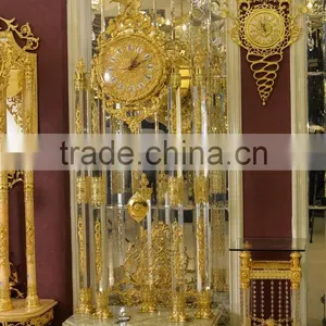 Royal Palace Italy Antique 24K Gold Plated Bronze Floor Clock, Brass Mounted Crystal and Marble Grandfather Floor Clock thumbnail-2