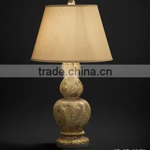 Antique Wood Carved Vase Shaped Table Lamp With Shade, Wooden Desk Lamp Painting With Sexy Leopard, Home Decorative Art & Crafts thumbnail-4