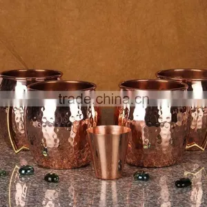 Set of 4 Pure Copper Beer Mugs With Copper Shot Glass , Moscow Mule Mug 100% SOLID COPPER MUGS MANUFACTURER INDIA thumbnail-2