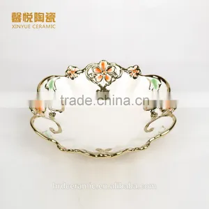 Hot Sale Restaurant Ceramic Plates Dishes, Ceramic Fruit Plate Electroplated Dish/plates thumbnail-2