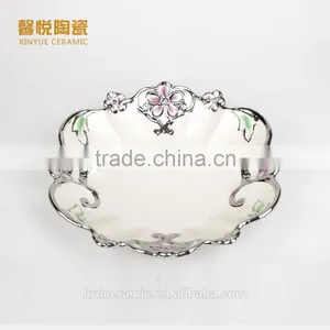 Hot Sale Restaurant Ceramic Plates Dishes, Ceramic Fruit Plate Electroplated Dish/plates thumbnail-3