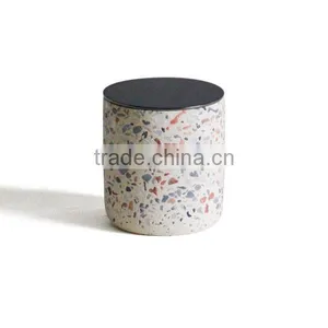 Concrete Terrazzo Candle Cup With Black Metal Lid thumbnail-1